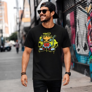 Tricou Maimuta Rege King Monkey Urban Graffiti Neon Yellow Art, din bumbac 100%, tricou negru, Copii | Dama | Barbat - Img 5