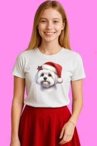 Tricou Maltese Craciun Pufos, din bumbac 100%, tricou alb, Copii | Dama | Barbat - Img 3