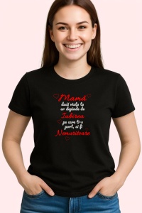 Tricou Mama Iubire Nemuritoare Mesaj, din bumbac 100%, tricou negru, Dama | Barbat - Img 2