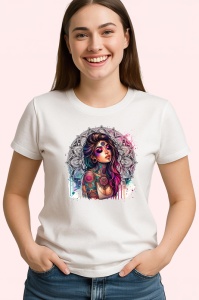 Tricou mandala girl color tattoo art, fata cu mandala si tatuaje colorate, Copii | Dama | Barbat