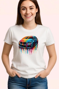 Tricou Masina in stil graffiti curcubeu fundal alb Copii | Dama | Barbat - Img 3