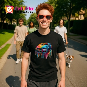Tricou Masina in stil graffiti curcubeu fundal alb Copii | Dama | Barbat, culoare negru - Img 5