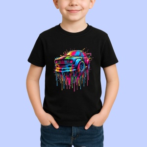 Tricou Masina retro sport stil pop art viteza si culoare Copii | Dama | Barbat, culoare negru - Img 3