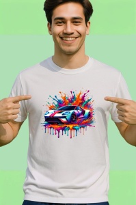 Tricou Masina sport alb albastra in valuri de vopsea Copii | Dama | Barbat - Img 2