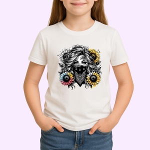 Tricou masked woman flower eyes tattoo, femeie cu masca si tatuaj ochi de flori, Copii | Dama | Barbat