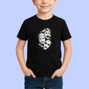 Tricou Masti Teatru Alb Negru Abstract, Copii | Dama | Barbat, culoare negru - Img 2