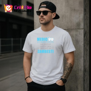 Tricou Medic Stomatolog Zambesti Design Albastru, din bumbac 100% , tricou alb pentru Dama | Barbat - Img 6