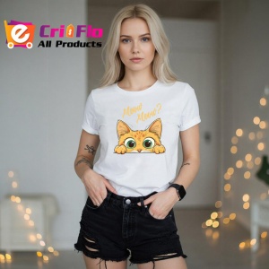 Tricou Meow Meow Pisica Portocalie Ochi Mari, din bumbac 100% , tricou alb pentru Copii | Dama | Barbat - Img 7