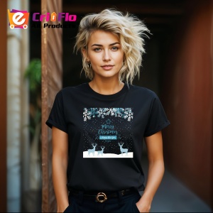 Tricou Merry Christmas Iarna Albastru, din bumbac 100%, tricou negru, Dama | Barbat - Img 6