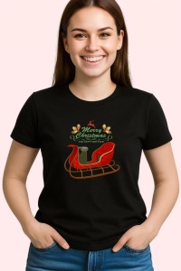 Tricou Merry Christmas Sanie, din bumbac 100%, tricou negru, Dama | Barbat - Img 2