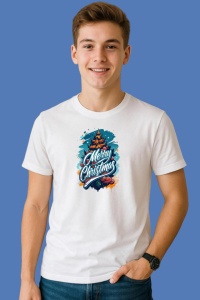 Tricou Merry Christmas Text Albastru Splash, din bumbac 100%, tricou alb, Copii | Dama | Barbat - Img 3