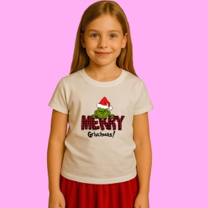 Tricou Merry Grinchmas Buffalo Plaid, din bumbac 100%, tricou alb, Copii | Dama | Barbat - Img 2