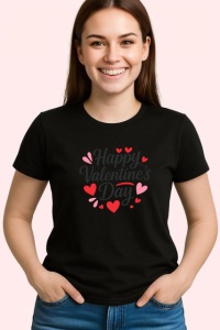 Tricou Mesaj Happy Valentines Day Inima Rosie V1, din bumbac 100%, tricou negru Dama | Barbat - Img 2