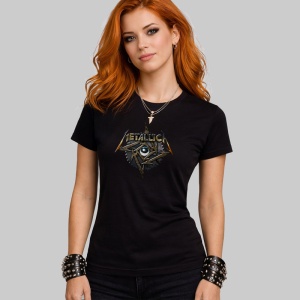 Tricou Metallica Logo Metal Stil Industrial, din bumbac 100%, tricou negru, Dama | Barbat - Img 3