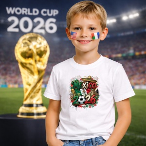 Tricou Mexico World Cup 2026 Fifa, din bumbac 100%, tricou alb, Copii | Dama | Barbat - Img 5