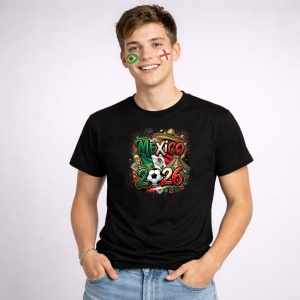 Tricou Mexico World Cup 2026 Fifa, din bumbac 100%, tricou negru, Copii | Dama | Barbat - Img 3
