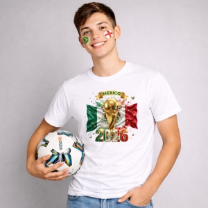 Tricou Mexico World Cup 2026 Fifa V2, din bumbac 100%, tricou alb, Copii | Dama | Barbat - Img 2
