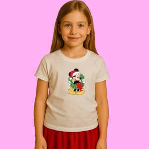 Tricou Mickey Cu Coronita Rosie Craciun, din bumbac 100% Copii | Dama | Barbat - Img 3