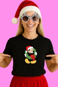 Tricou Mickey Cu Coronita Rosie Craciun, din bumbac 100% Copii | Dama | Barbat