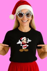Tricou Mickey In Costum Mos Craciun, din bumbac 100% Copii | Dama | Barbat - Img 3