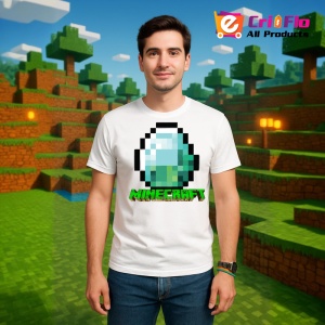 Tricou Minecraft Diamant Pixelat Tricou Alb Copii | Dama | Barbat