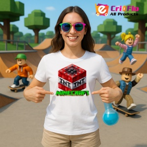 Tricou Minecraft Super T N T Tricou Alb Copii | Dama | Barbat - Img 3