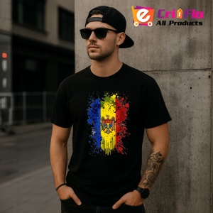 Tricou Moldova Steag Splash Art, Copii | Dama | Barbat, culoare negru