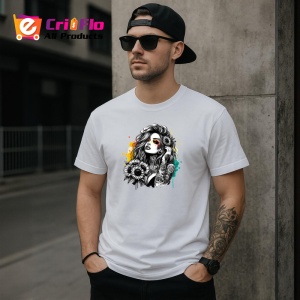 Tricou monochrome floral tattoo portrait, portret tatuat alb negru cu flori, Copii | Dama | Barbat - Img 5