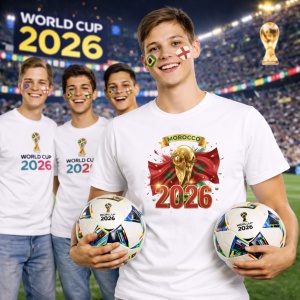 Tricou Morocco World Cup 2026 Fifa V2, din bumbac 100%, tricou alb, Copii | Dama | Barbat - Img 7