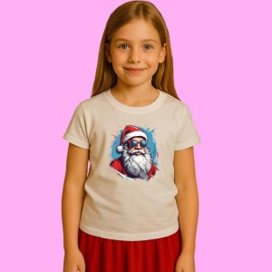 Tricou Mos Craciun Cool Cu Ochelari De Soare, din bumbac 100%, tricou alb, Copii | Dama | Barbat - Img 1
