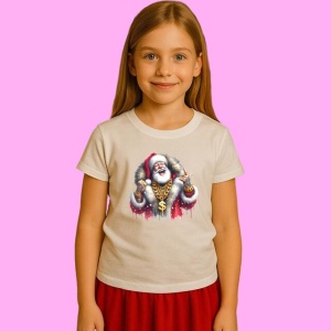 Tricou Mos Craciun Cu Blana Si Lant Mare De Aur, din bumbac 100%, tricou alb, Copii | Dama | Barbat - Img 2