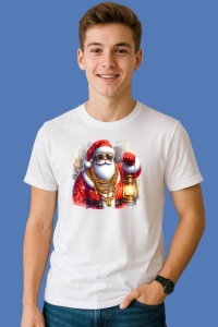 Tricou Mos Craciun Pozand Cu Lant Mare Si Ochelari, din bumbac 100%, tricou alb, Copii | Dama | Barbat - Img 2