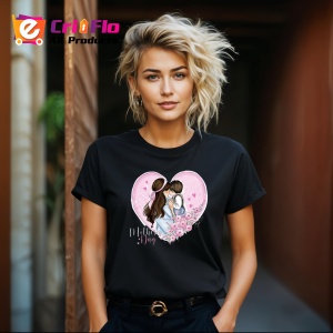 Tricou Mothers Day Heart, din bumbac 100%, tricou negru, Dama | Barbat
