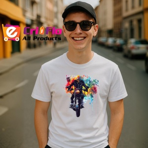 Tricou Motociclist in miscare cu fundal exploziv Copii | Dama | Barbat - Img 5