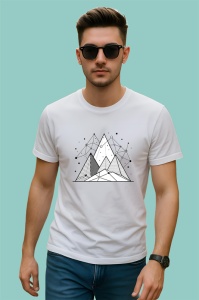 Tricou Munti Alb Negru Linii Geometrice, Copii | Dama | Barbat - Img 2