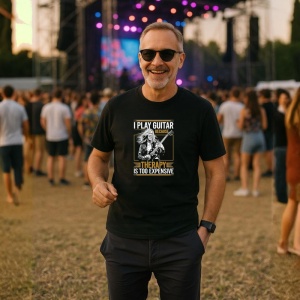 Tricou Music Is Therapy Desen Creion, Copii | Dama | Barbat, culoare negru - Img 4