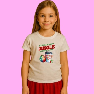 Tricou My Bells Dont Jingle Without Coffee Cana Brad Glob, din bumbac 100%, tricou alb, Copii | Dama | Barbat