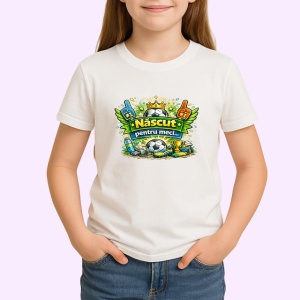 Tricou Nascut Pentru Meci Minge Fotbal Bere V1, din bumbac 100% , tricou alb pentru Copii | Dama | Barbat
