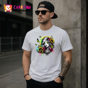 Tricou neon eyes girl flowers tattoo, fata cu ochi neon si tatuaje florale, Copii | Dama | Barbat - Img 4