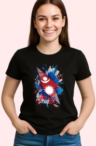 Tricou Nepal Steag Splash Art, Copii | Dama | Barbat, culoare negru - Img 4