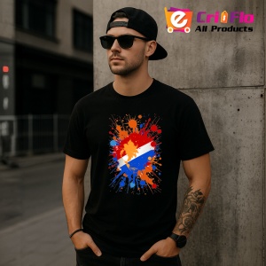 Tricou Netherlands Steag Splash Art, Copii | Dama | Barbat, culoare negru - Img 6