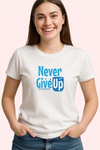 Tricou Never Give Up Font Albastru V4, din bumbac 100% , tricou alb pentru Copii | Dama | Barbat - Img 2