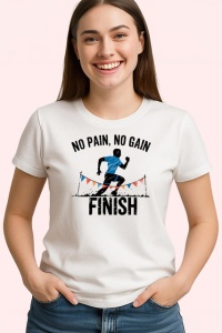 Tricou No Pain No Gain Finish Alergator Silueta Gri, din bumbac 100% , tricou alb pentru Dama | Barbat