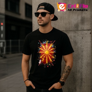 Tricou North Macedonia Steag Splash Art, Copii | Dama | Barbat, culoare negru - Img 6