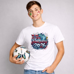 Tricou Norway World Cup 2026 Fifa, din bumbac 100%, tricou alb, Copii | Dama | Barbat - Img 3