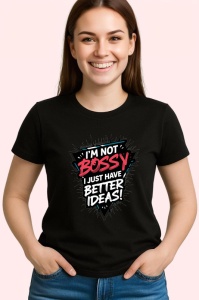 Tricou Not Bossy Better Ideas Text Alb Negru, Copii | Dama | Barbat, culoare negru - Img 3