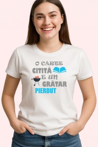 Tricou O Carte Citita E Un Gratar Pierdut Mesaj Amuzant, din bumbac 100% , tricou alb pentru Dama | Barbat - Img 2