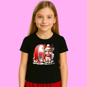 Tricou O Litera Craciun Cu Ren Si Fulgi, din bumbac 100% Copii | Dama | Barbat - Img 2