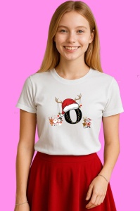 Tricou O Litera Cu Luminite Reni Si Mos Craciun, din bumbac 100% Copii | Dama | Barbat