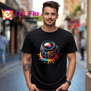 Tricou Obiectiv foto colorat fotografie urbana artistica Copii | Dama | Barbat, culoare negru - Img 5